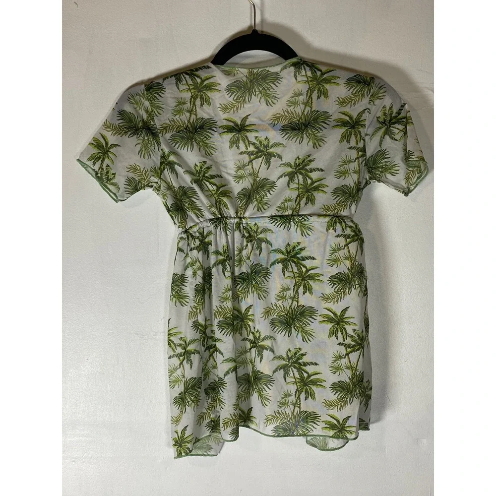 Girls Palm Tree Kimono Cover Up Green Tropical Beach Vacation 6Y Hawaiian